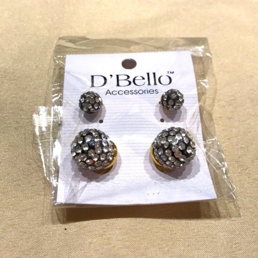 D'Bello Crystal Ball Small Dangle Drop Earrings Gold Black